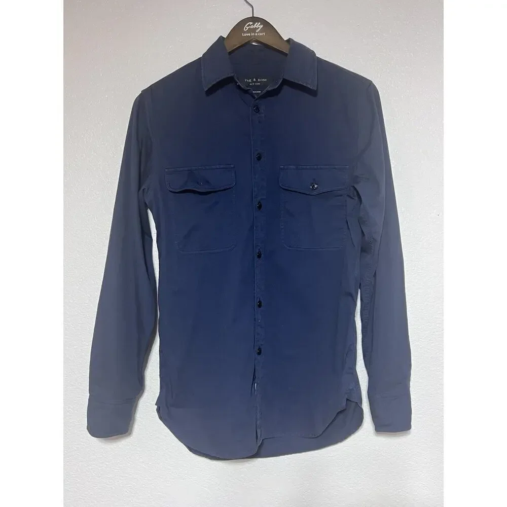 RAG & BONE MEN SHIRT NAVY BLUE SZ X SMALL SLIM FIT BUTTON DOWN FORMAL COTTON